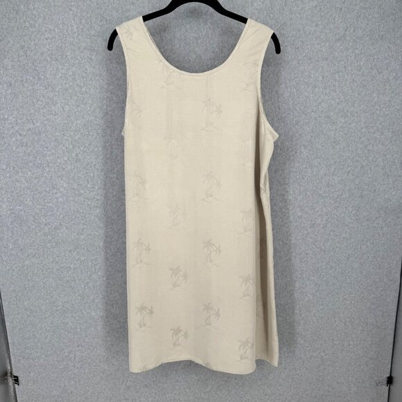 Banana Bay Womens VTG 100% Silk Shift Dress Size L Tan Palm Tree Embroidered - Picture 3 of 10
